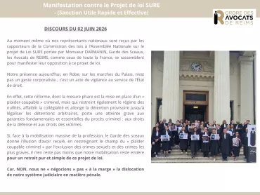 MANIFESTATION CONTRE LE PROJET DE LOI SURE - Sanction Utile Rapide et Effective